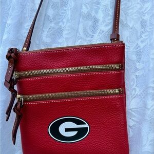 Dooney & Bourke University of Georgia Dawg Red leather Crossbody Bag with Logo